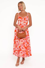 Elodie Midi Dress - Red Floral