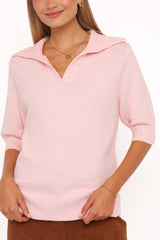 Bels Short Sleeve Collar Knit Sweater - Pink