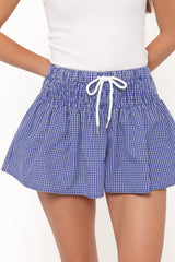 Ella Shirred Waist Shorts - Blue Gingham
