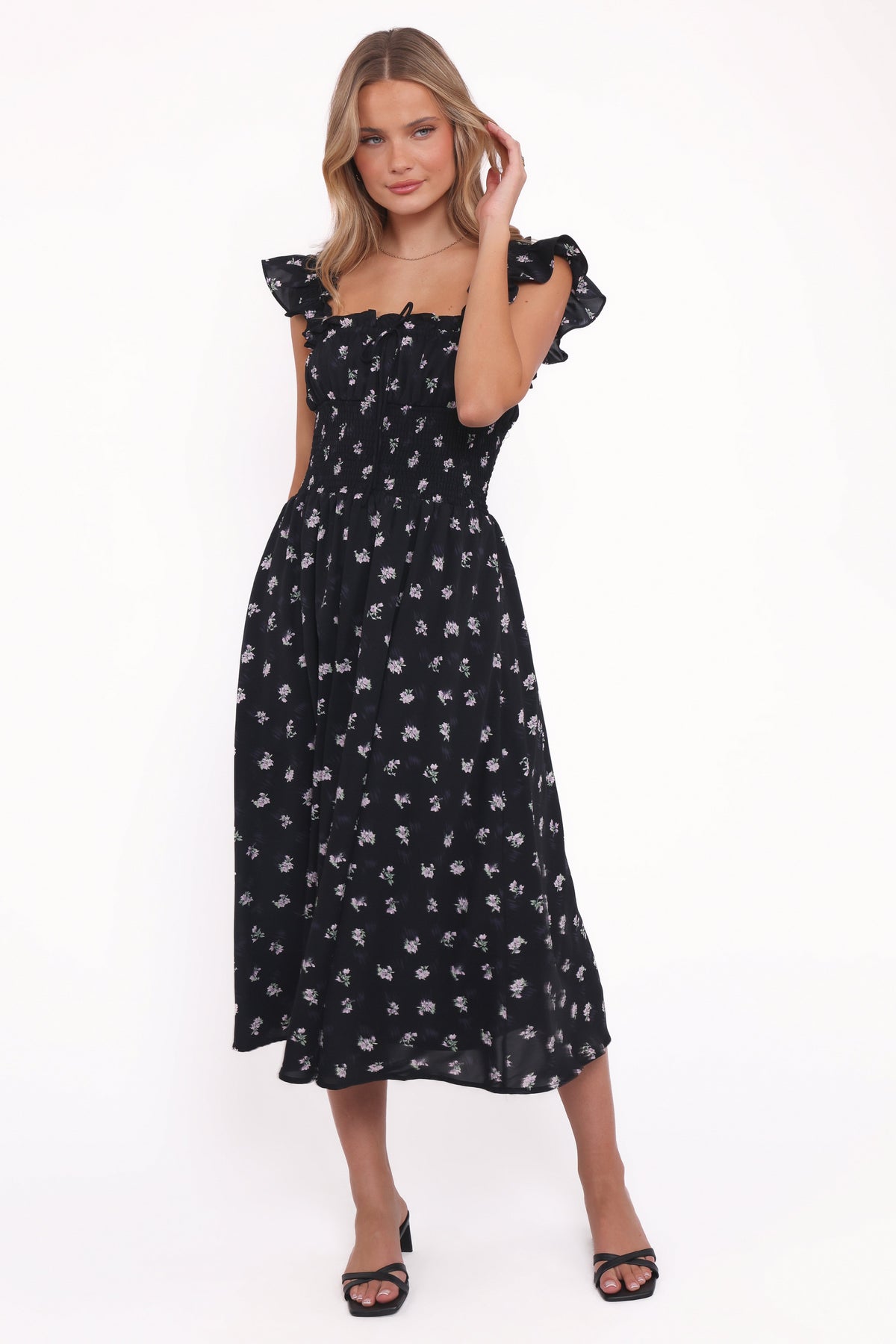 Bronte Midi Dress - Black Floral