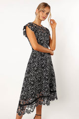 Calvin Frill Sleeve Midi Dress - Black