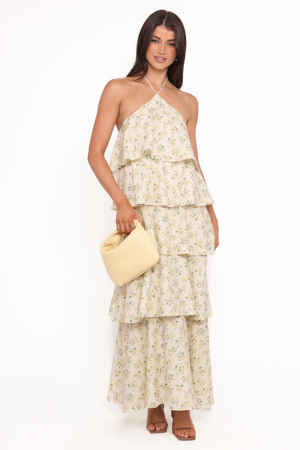 Darlia Halterneck Maxi Dress - Yellow Floral
