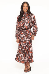 Demire Long Sleeve Midi Dress - Brown Multi