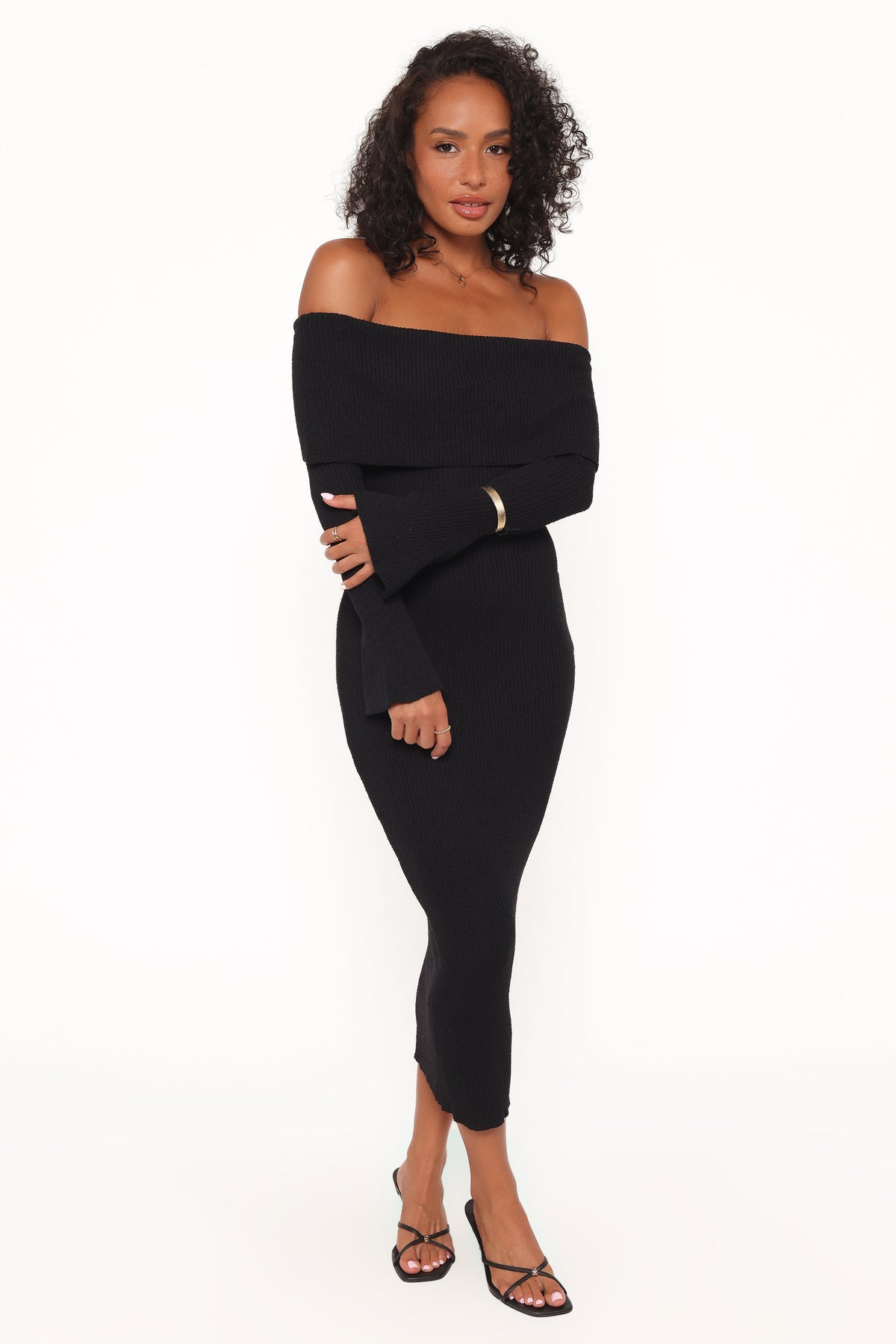 Domitia Off Shoulder Knit Dress - Black