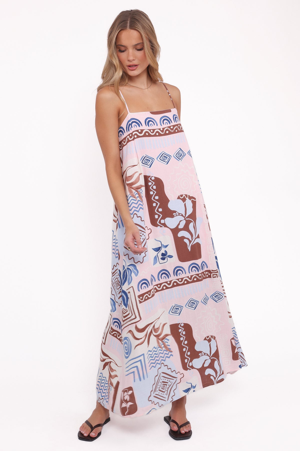 Elaris Maxi Dress - Blue Brown Abstract