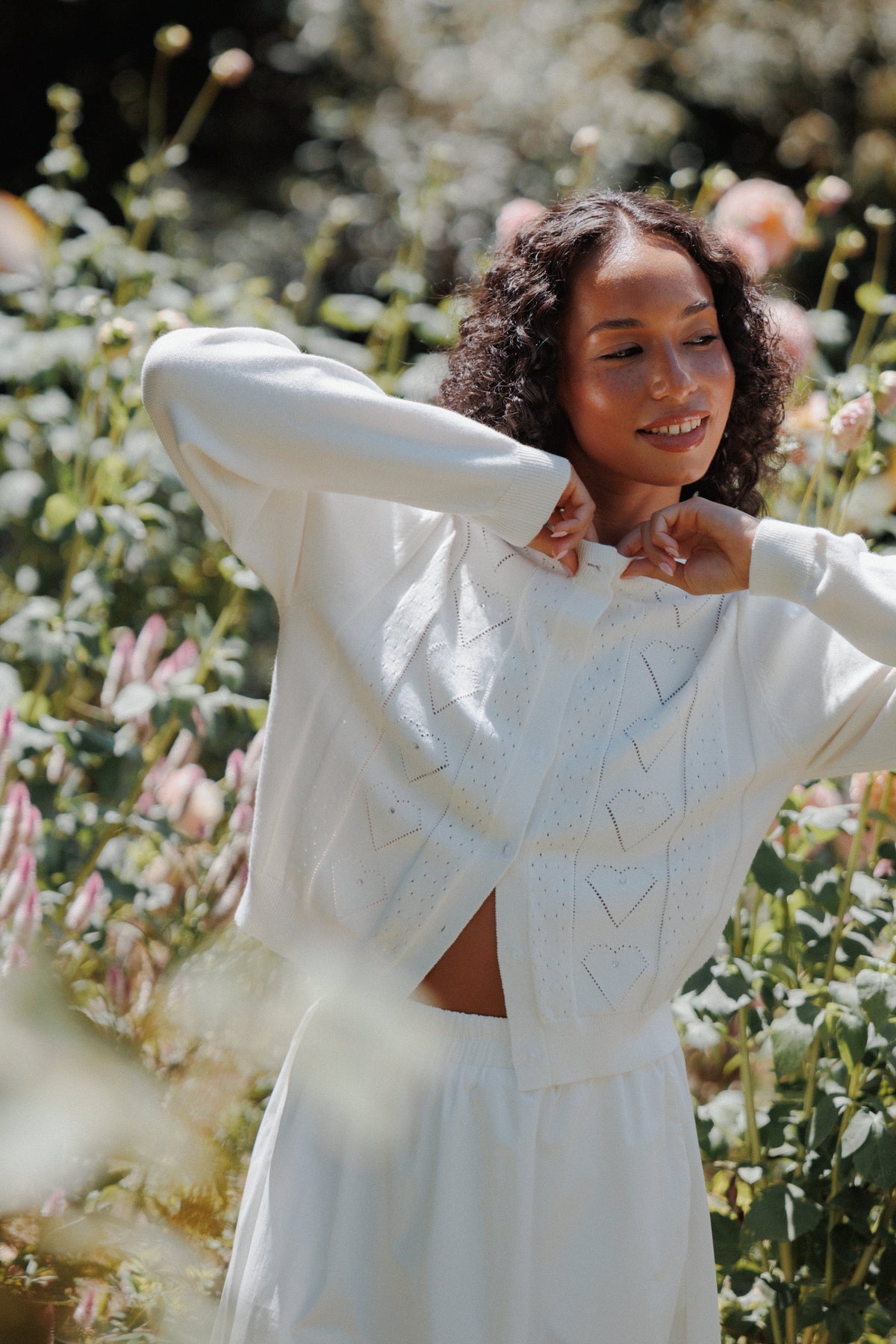 Baylie Pointelle Cardigan - White