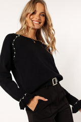 Blakely Pearl Detail Knit Sweater - Black