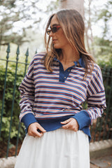 Beau Long Sleeve Jersey Top - Navy Stripe