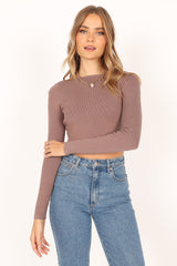 Bethany Knit Long Sleeve Top - Chocolate