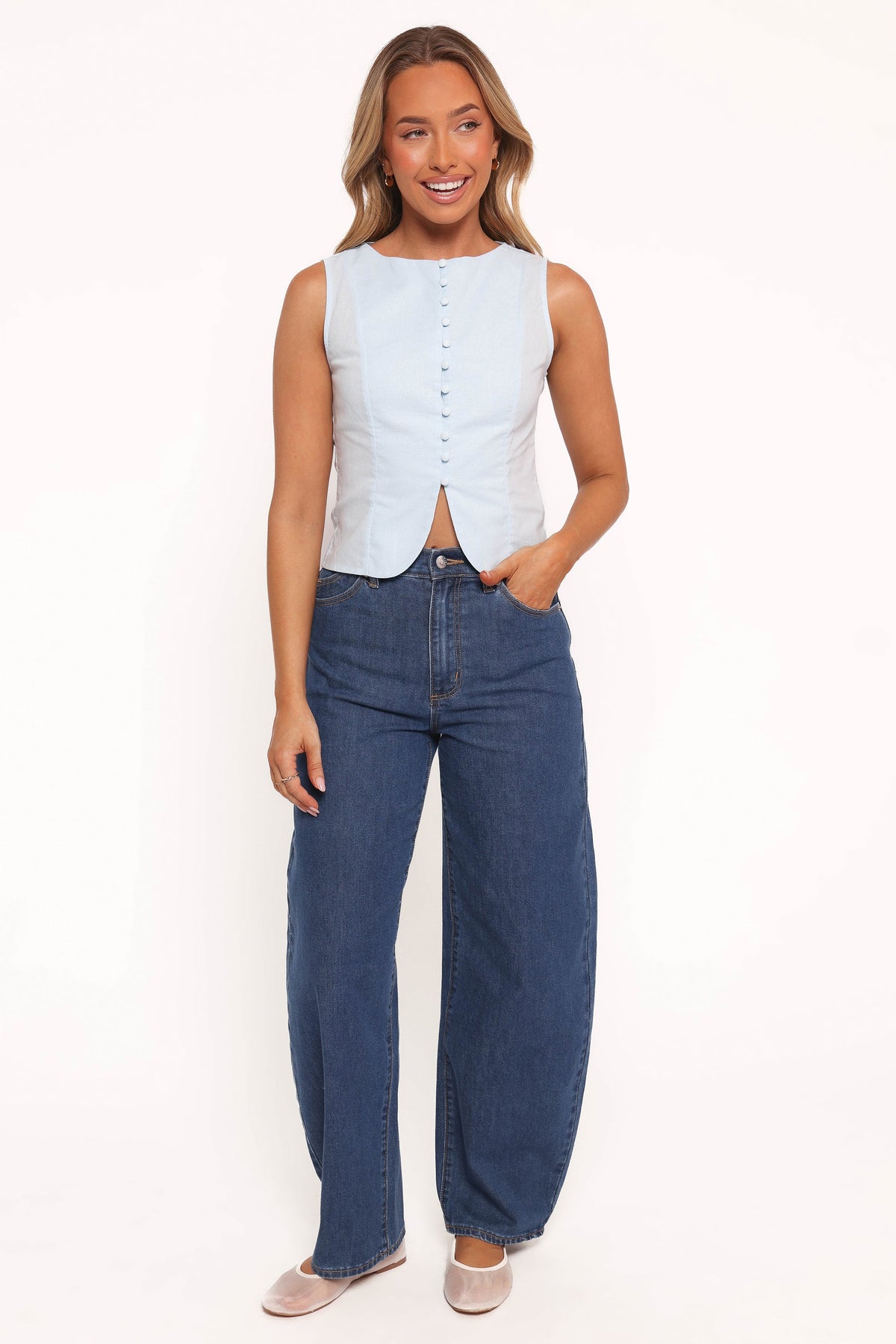 Daniella Linen Vest - Light Blue