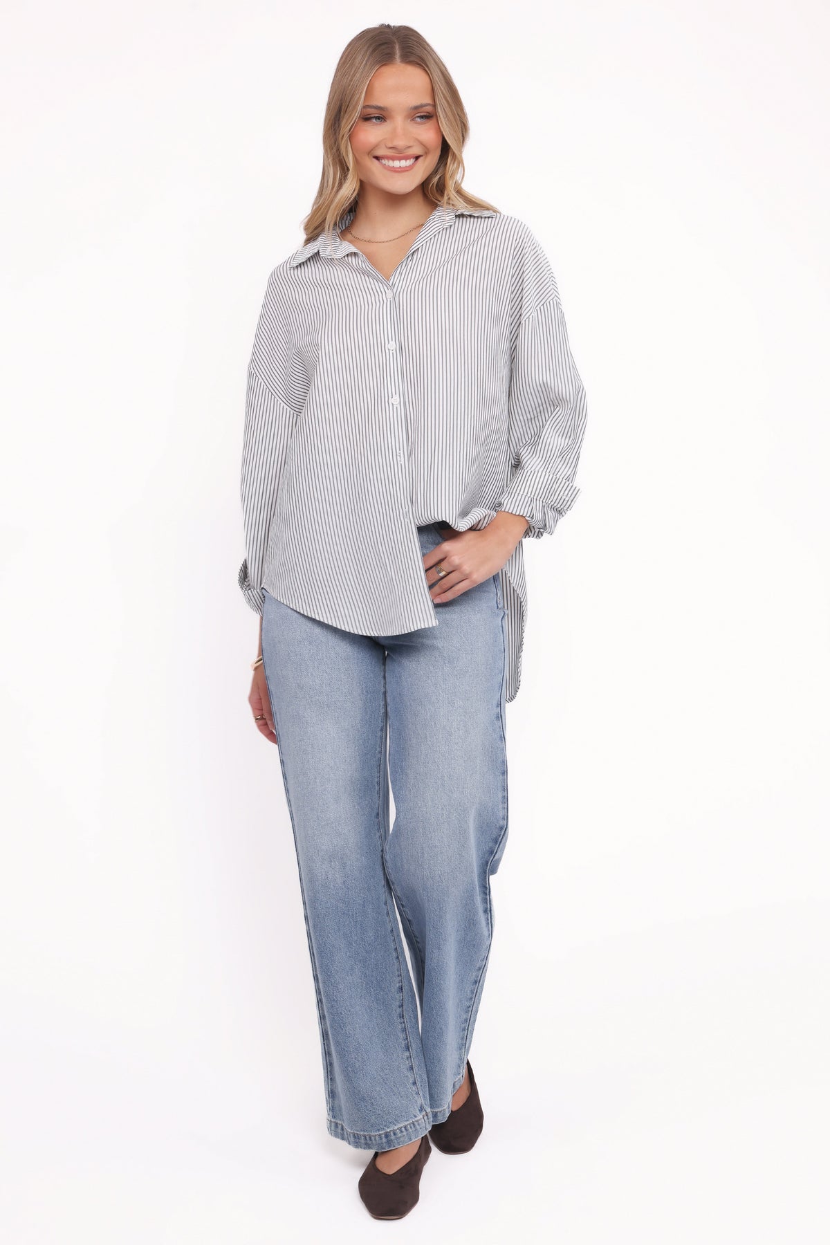 Edna Shirt - Charcoal Stripe